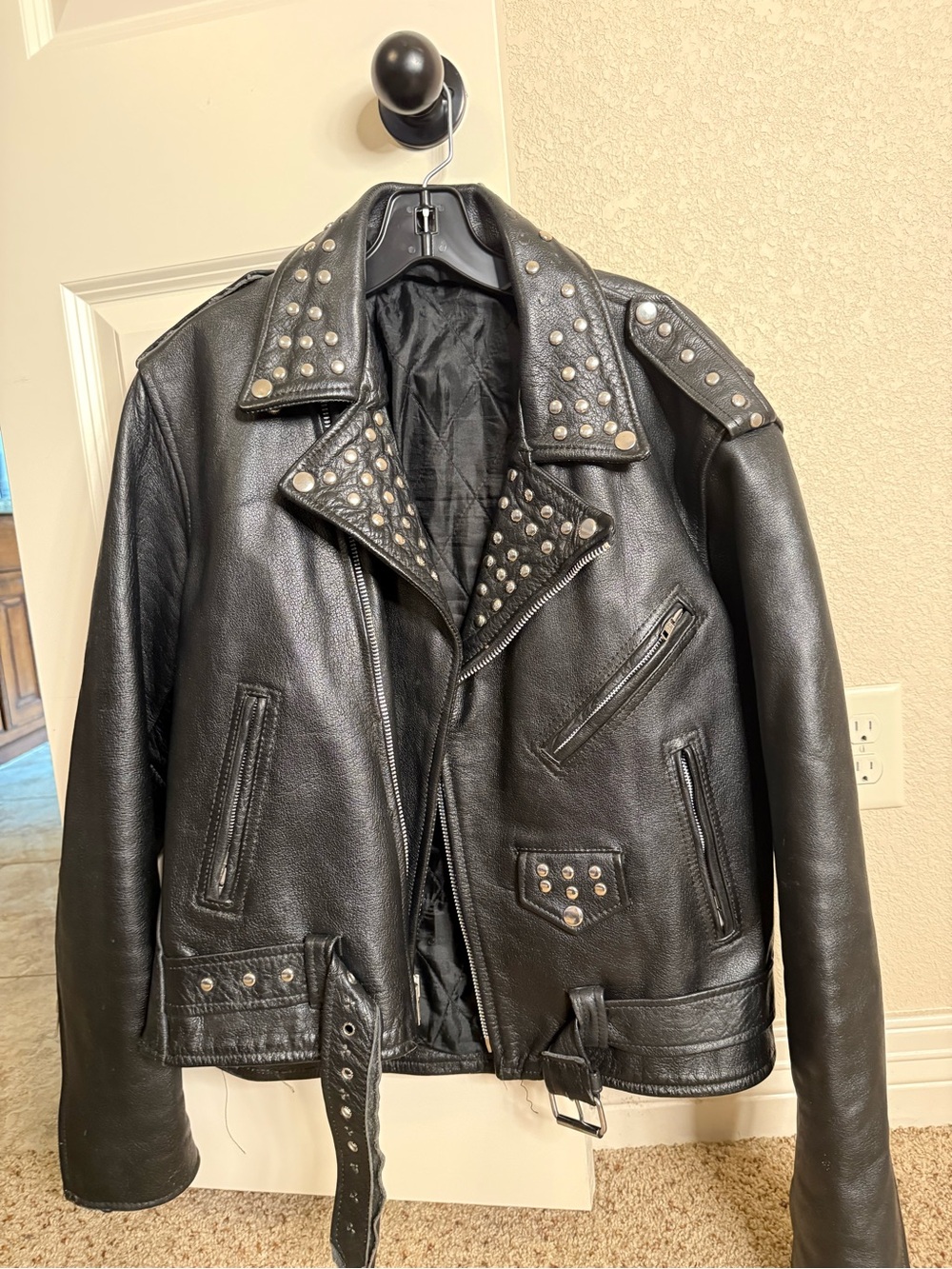 Black Studded Leather Motorcycle Jacket - Classic Men's Biker Style